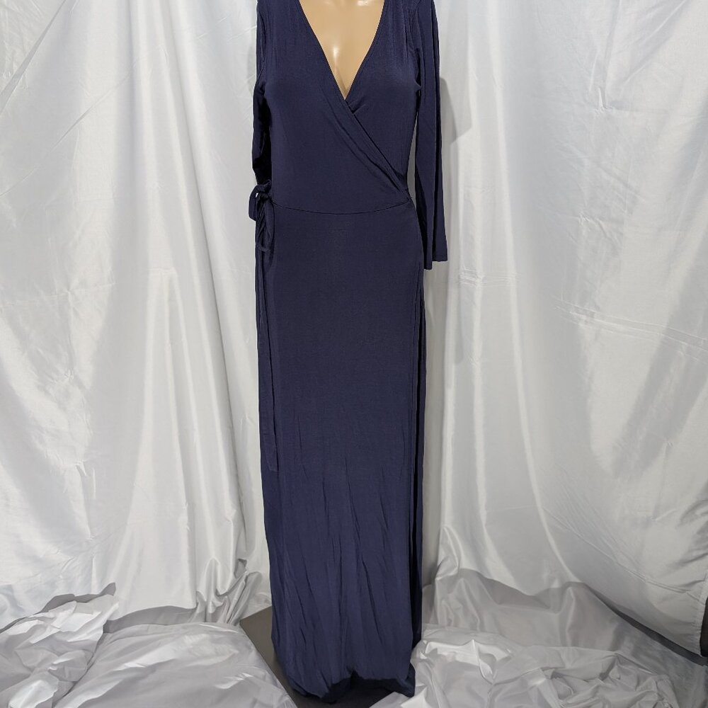 Lulus Maxi Wrap Dress Garden District Blue Stretchy Style 43153 Women's Medium